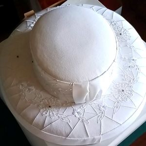 Studio b white with embroidered flower and rhinestone embellished wedding hat
